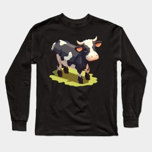 Udderly Cute Chubby Chibi Isometric Cow Long Sleeve T-Shirt